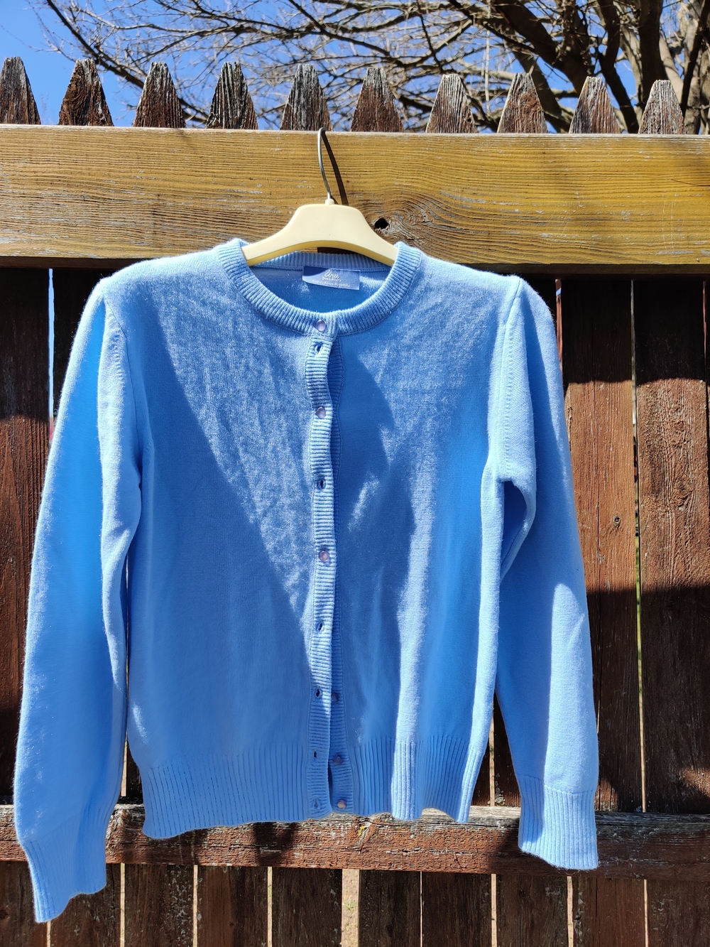 Women's Light Blue Crewneck Button Cardigan Sweater